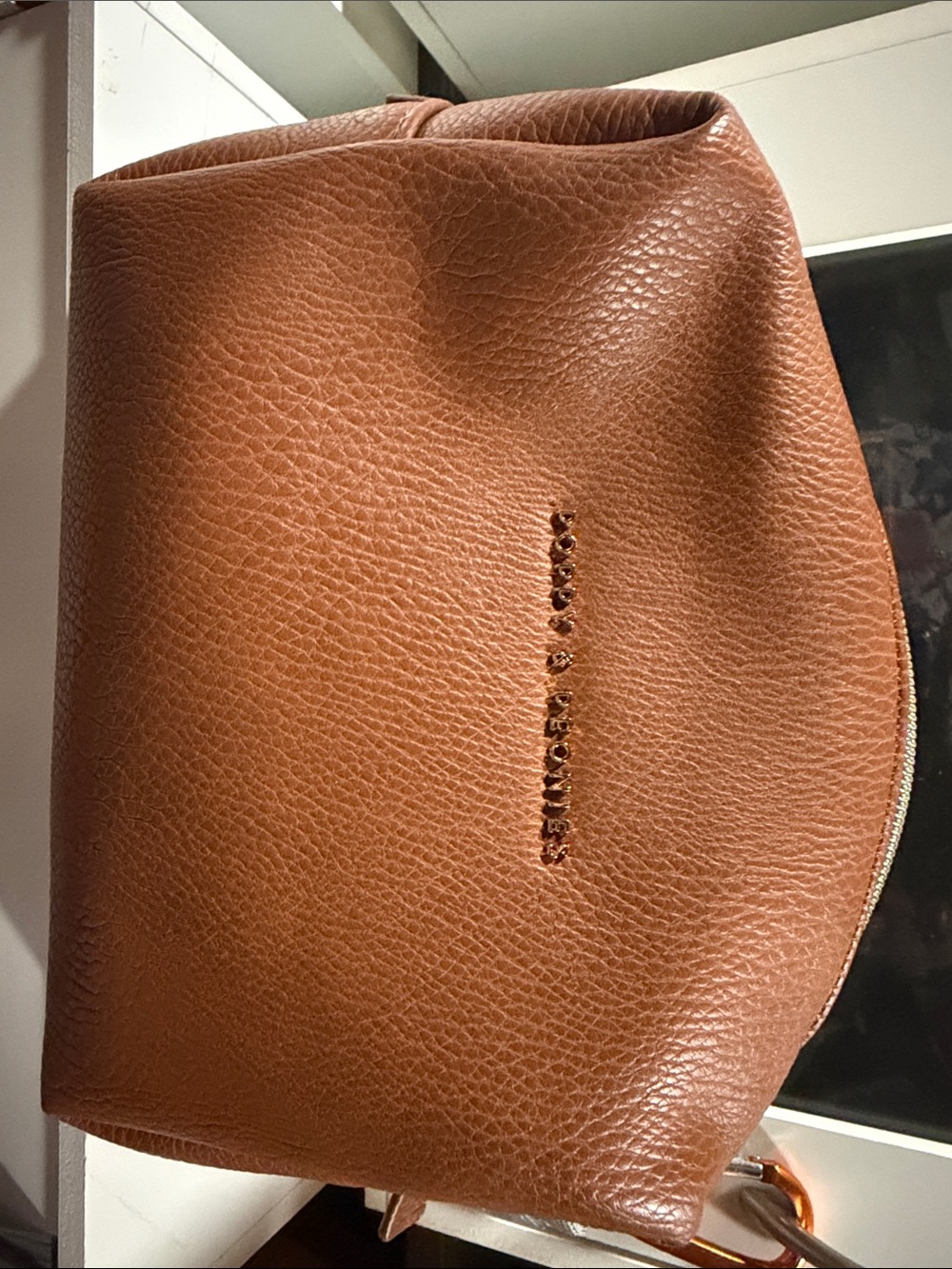 Poppy & Peonies Pebbled Leather 3 piece Cosmetic Pouch in Cognac